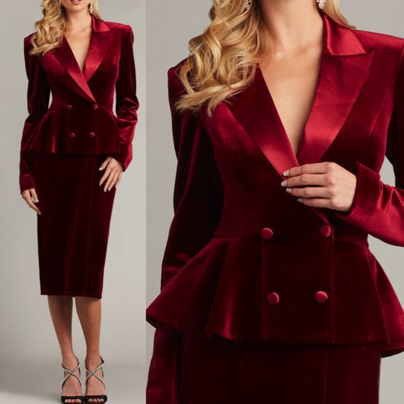 NWT TADASHI SHOJI GILLES VELVET PEPLUM TUXEDO DRESS BAL23303M - Picture 1 of 2